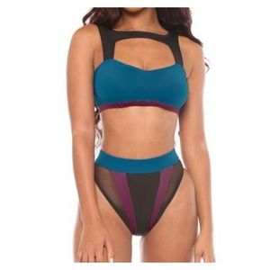 Blue Purple & Black Two Piece Swim